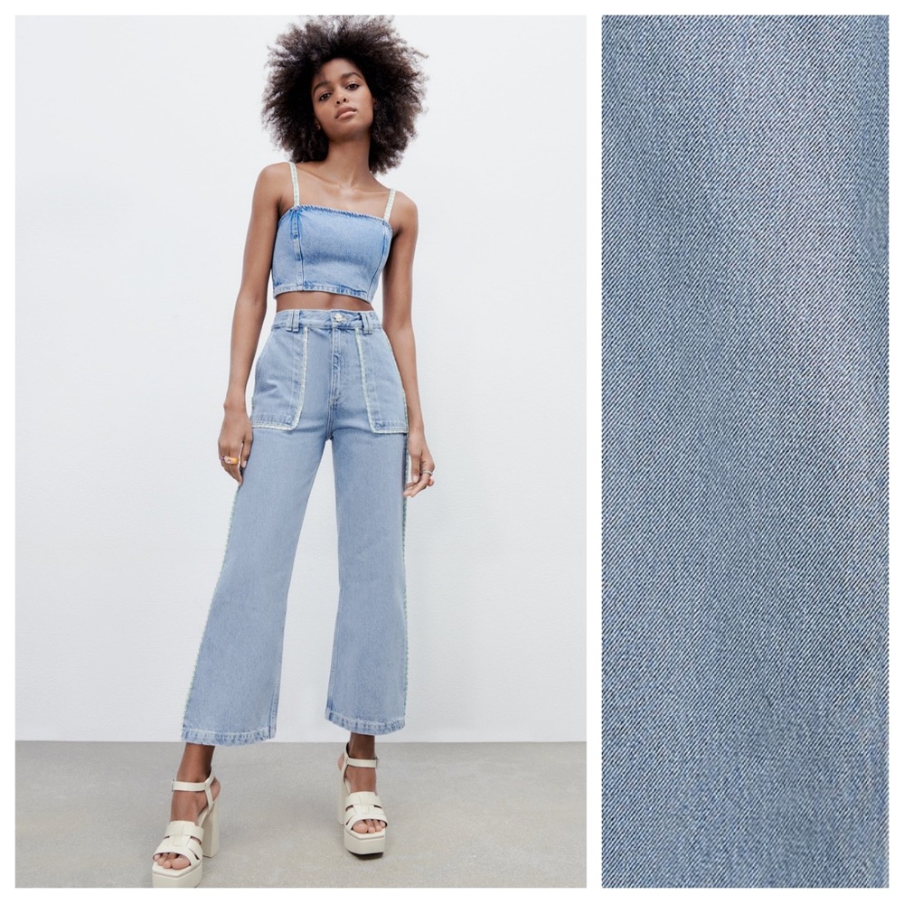 Never worn Zara Blue High-Waisted Jewel Button Jeans. Size 2.